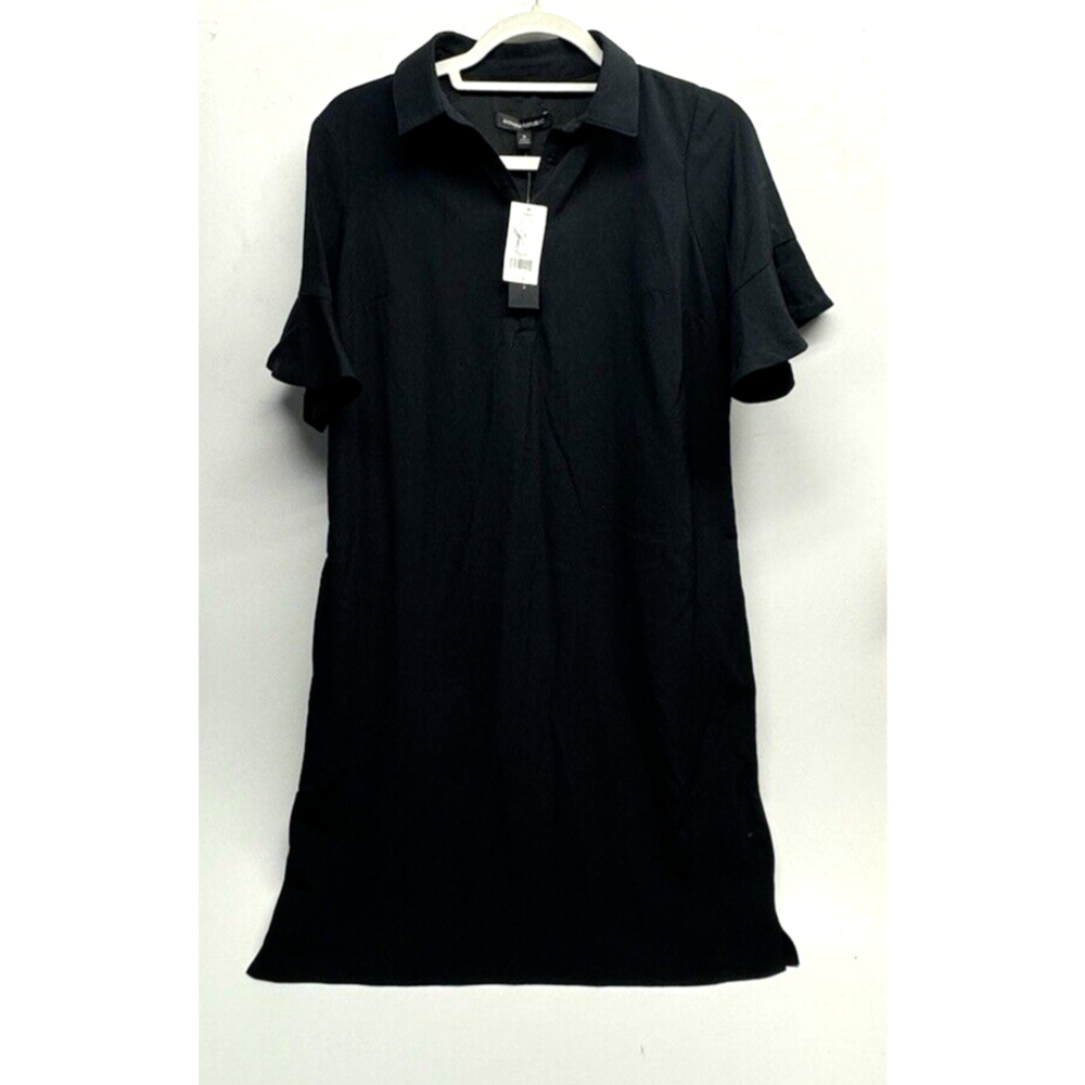 NWT Banana Republic Women's Black Collared Shirt Short Ruffle Sleeve Small